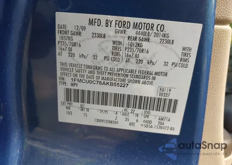 2010 Ford Escape Xls из США, поврежденный, VIN 1FMCU0C76AKB55227